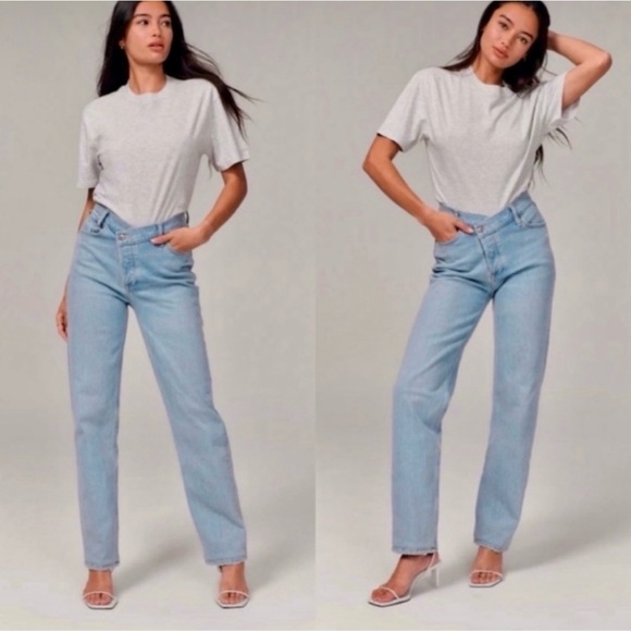 Abercrombie & Fitch High Rise Blue Jeans Criss Cross Waist. EUC - Picture 1 of 7